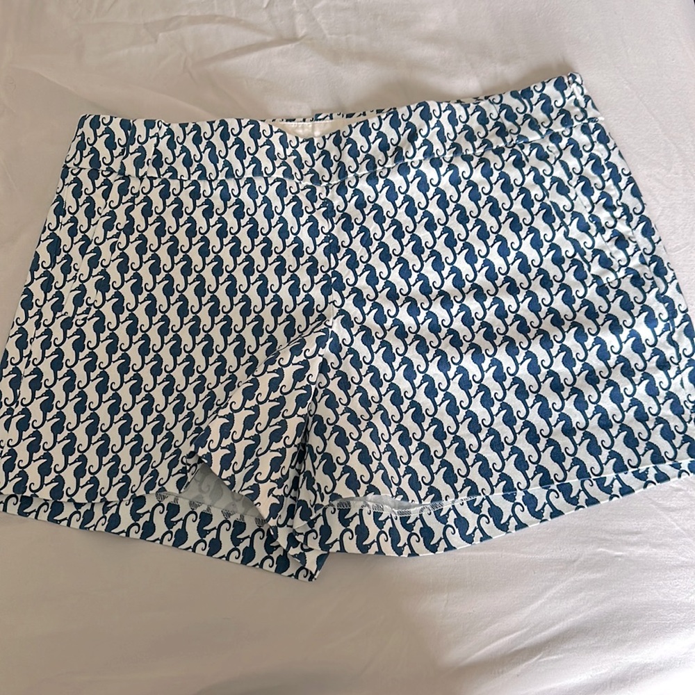J. Crew White Shorts with Navy Seahorse Print